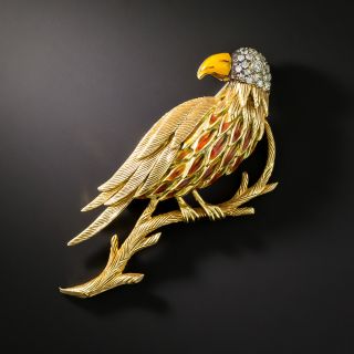 Vintage Diamond and Enamel Hawk Brooch - 1