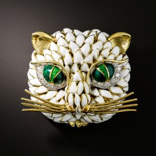 Vintage Enamel and Diamond Cat Brooch - 1