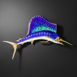 Vintage Enamel Sailfish Brooch - 2