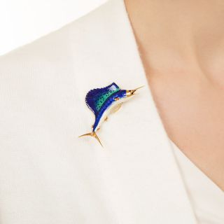 Vintage Enamel Sailfish Brooch