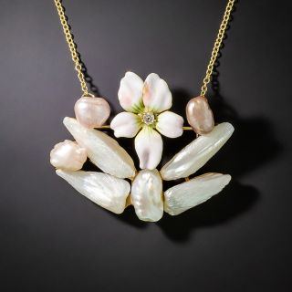 Vintage Enameled Pansy and Freshwater Pearl Pendant/Brooch - 1