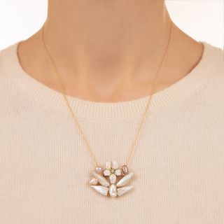 Vintage Enameled Pansy and Freshwater Pearl Pendant/Brooch