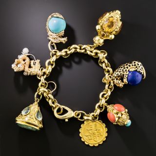 Vintage Gemstone Charm Bracelet, Italian - 2