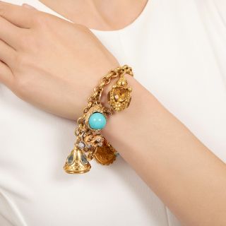 Vintage Gemstone Charm Bracelet, Italian