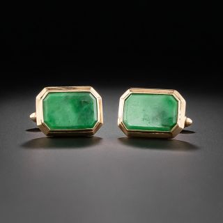Vintage Natural Burmese Jade Cufflinks - 2