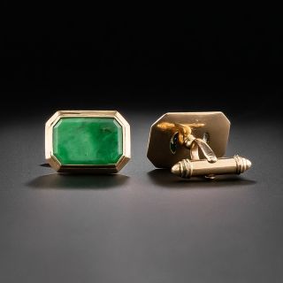 Vintage Natural Burmese Jade Cufflinks