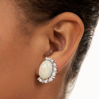 Vintage Opal and Diamond Clip Earrings By Raymond Yard 