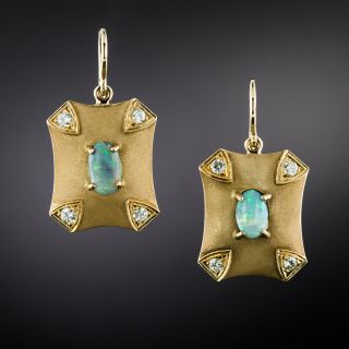 Vintage Opal and Diamond Drop Earrings - 2