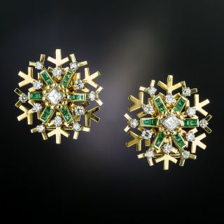 Vintage Snowflake Emerald and Diamond Earrings - 3
