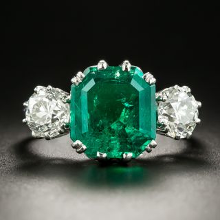 Vintage-Style 4.07 Carat Colombian Emerald and Diamond Ring - GIA F1 - 2