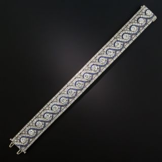 Wide Art Deco 20.00 Carat Total Weight Diamond and Sapphire* Bracelet - 2