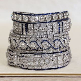 Wide Art Deco 20.00 Carat Total Weight Diamond and Sapphire* Bracelet