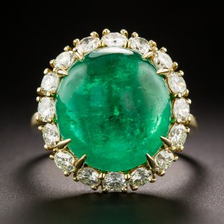Winston 12.20 Carat Cabochon Emerald and Diamond Halo Ring - GIA - 3