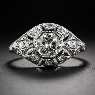 0.65 Carat Center Diamond Art Deco Style Engagement Ring in Platinum