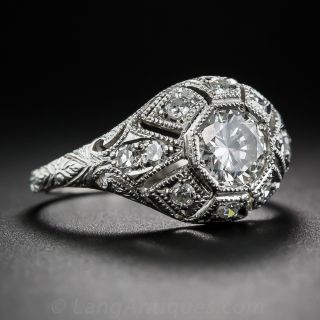 0.65 Carat Center Diamond Art Deco Style Engagement Ring in Platinum