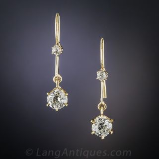 1.00 Carat Antique Diamond Drop Earrings 