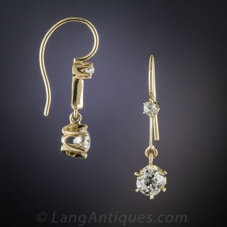 1.00 Carat Antique Diamond Drop Earrings 