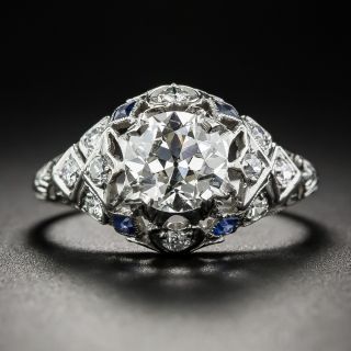 1.00 Carat Art Deco Diamond and Platinum Engagement Ring with Sapphires