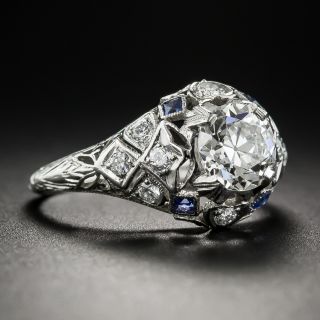 1.00 Carat Art Deco Diamond and Platinum Engagement Ring with Sapphires