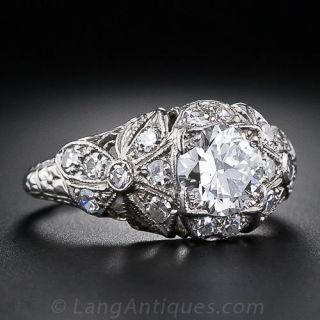 1.00 Carat Art Deco Diamond Ring with Bow Accents