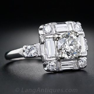 1.00 Carat Art Deco Platinum and Diamond Ring