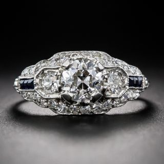 1.00 Carat Art Deco Platinum Diamond and Sapphire Engagement Ring