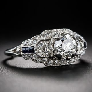 1.00 Carat Art Deco Platinum Diamond and Sapphire Engagement Ring