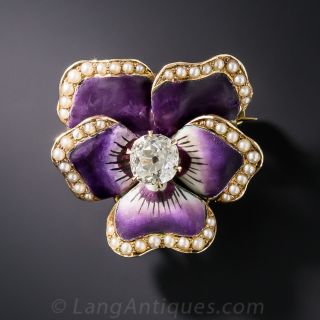 1.00 Carat Diamond and Enamel Pansy Pendant/Brooch - 1