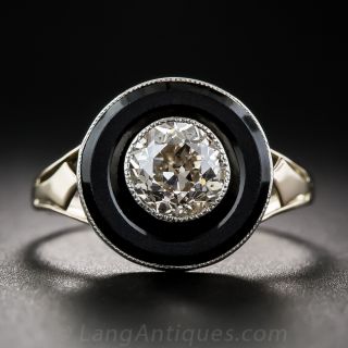 1.00 Carat Diamond and Onyx Art Deco Ring
