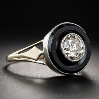 1.00 Carat Diamond and Onyx Art Deco Ring