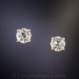1.00 Carat European-Cut Diamond Stud Earrings in Rose Gold