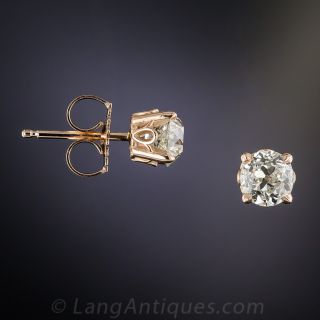 1.00 Carat European-Cut Diamond Stud Earrings in Rose Gold