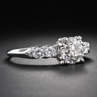 1.00 Carat Mid-Century Platinum and Diamond Engagement Ring