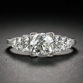 1.00 Carat Old Mine-Cut Diamond and Platinum Art Deco Engagement Ring