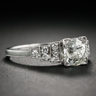 1.00 Carat Old Mine-Cut Diamond and Platinum Art Deco Engagement Ring
