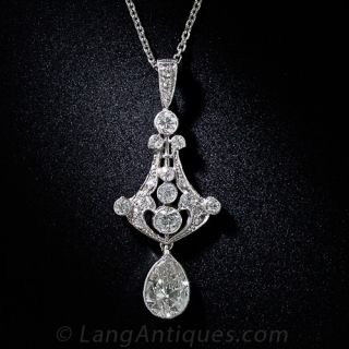 1.00 Carat Pear Shape Diamond Edwardian Diamond Drop Pendant