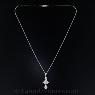 1.00 Carat Pear Shape Diamond Edwardian Diamond Drop Pendant