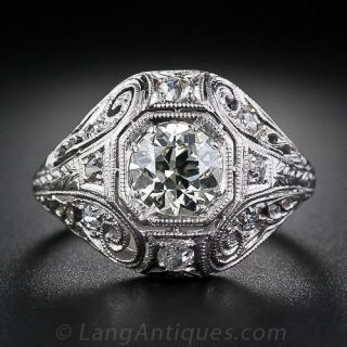 1.00 Carat Platinum and Diamond Art Deco Ring