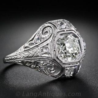1.00 Carat Platinum and Diamond Art Deco Ring