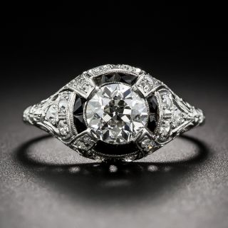 1.00 Carat Platinum Diamond and Onyx Art Deco Engagement Ring by  H. Morton Co.