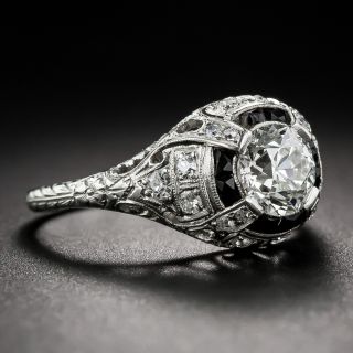 1.00 Carat Platinum Diamond and Onyx Art Deco Engagement Ring by  H. Morton Co.
