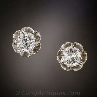 1.00 Carat Total Weight Vintage Diamond Stud Earrings