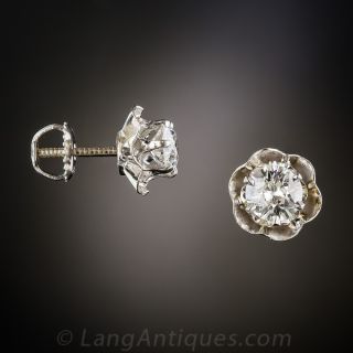 1.00 Carat Total Weight Vintage Diamond Stud Earrings