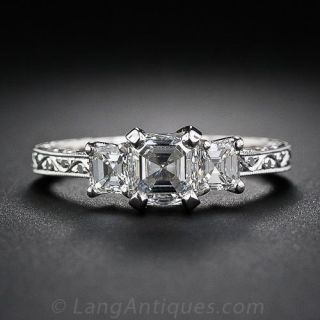 1.01 Asscher-Cut Diamond Three Stone Ring