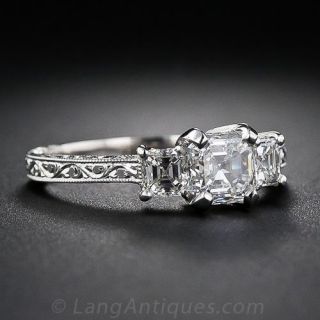 1.01 Asscher-Cut Diamond Three Stone Ring