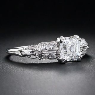 1.01 Carat Art Deco Asscher-Cut Diamond Engagement Ring