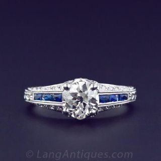Art Deco Diamond Sapphire Engagement Ring 