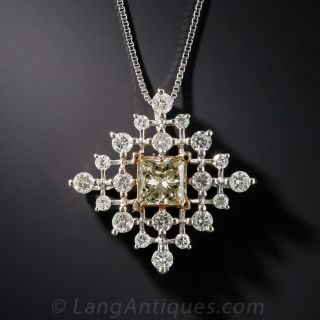 1.01 Carat Fancy Color Princess-Cut Diamond Pendant Necklace