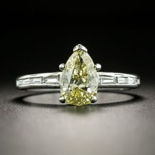 1.01 Carat Natural Fancy Yellow Pear-Cut Diamond Engagement Ring - GIA - 1