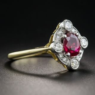 1.01 Carat Ruby Diamond Platinum and 18K Vintage Style Ring